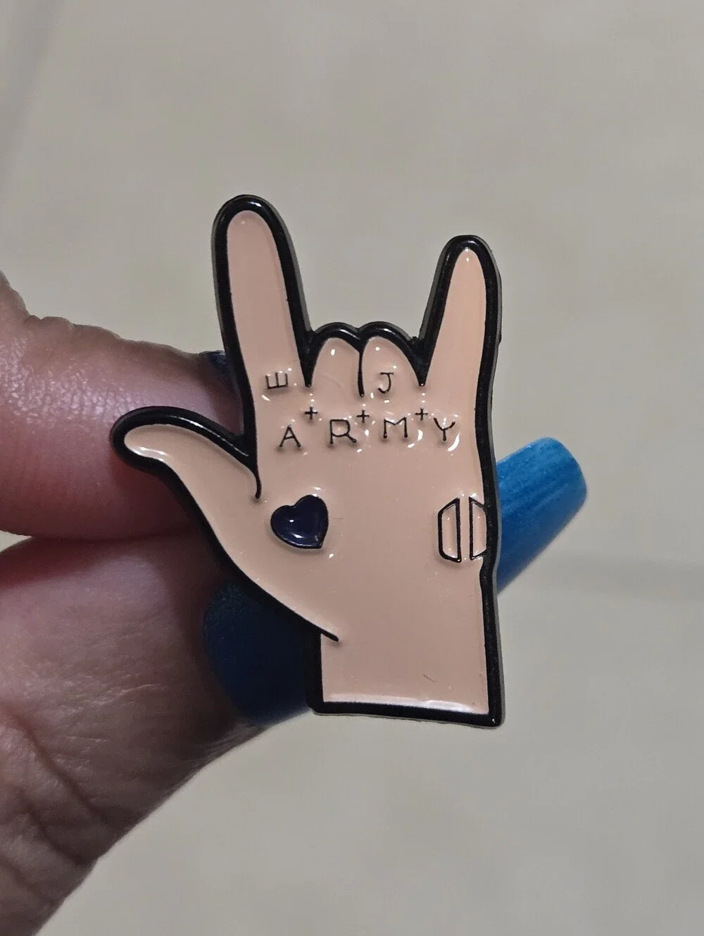 BTS ARMY Hand Enamel Pin in Nude with Black Outline
